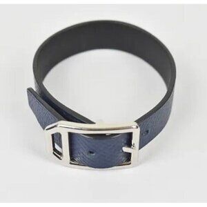 Hermes Paddock Palladium Plated Leather Wrap Bracelet Navy Blue